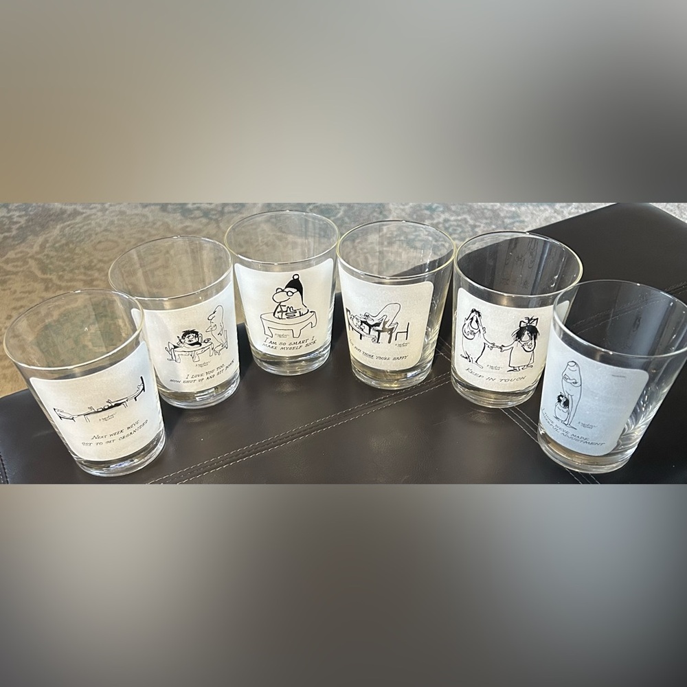 Set of 6 vintage 1950s Herb Gardner The Nebbishes Drinking (Highball)Glasses.